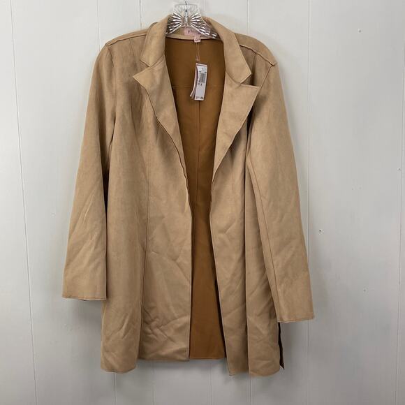 Philosophy Jackets & Blazers - Philosophy Womens Jacket‎ Medium Tan Vegan Faux Leather Long Sleeve Collared New